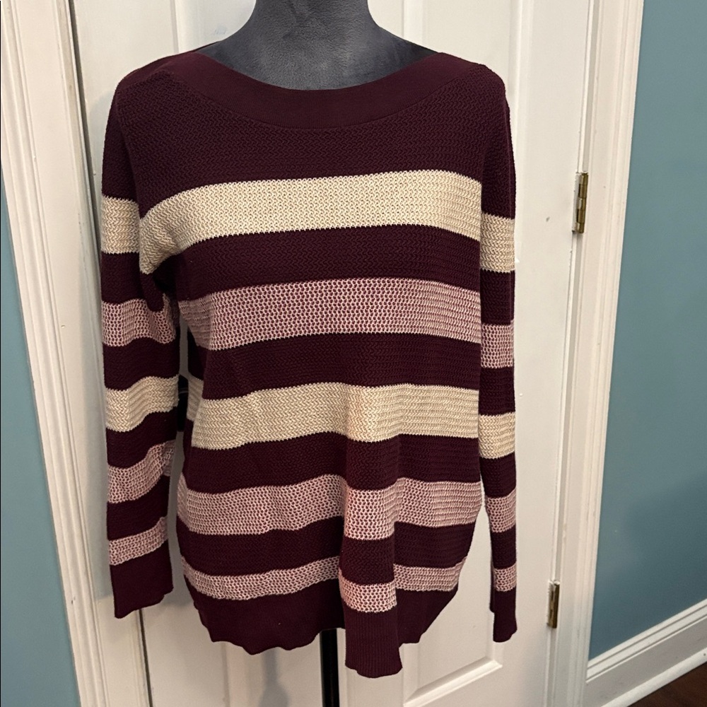 Market & Spruce Burgundy and Cream Striped Sweater